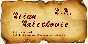Milun Maletković vizit kartica